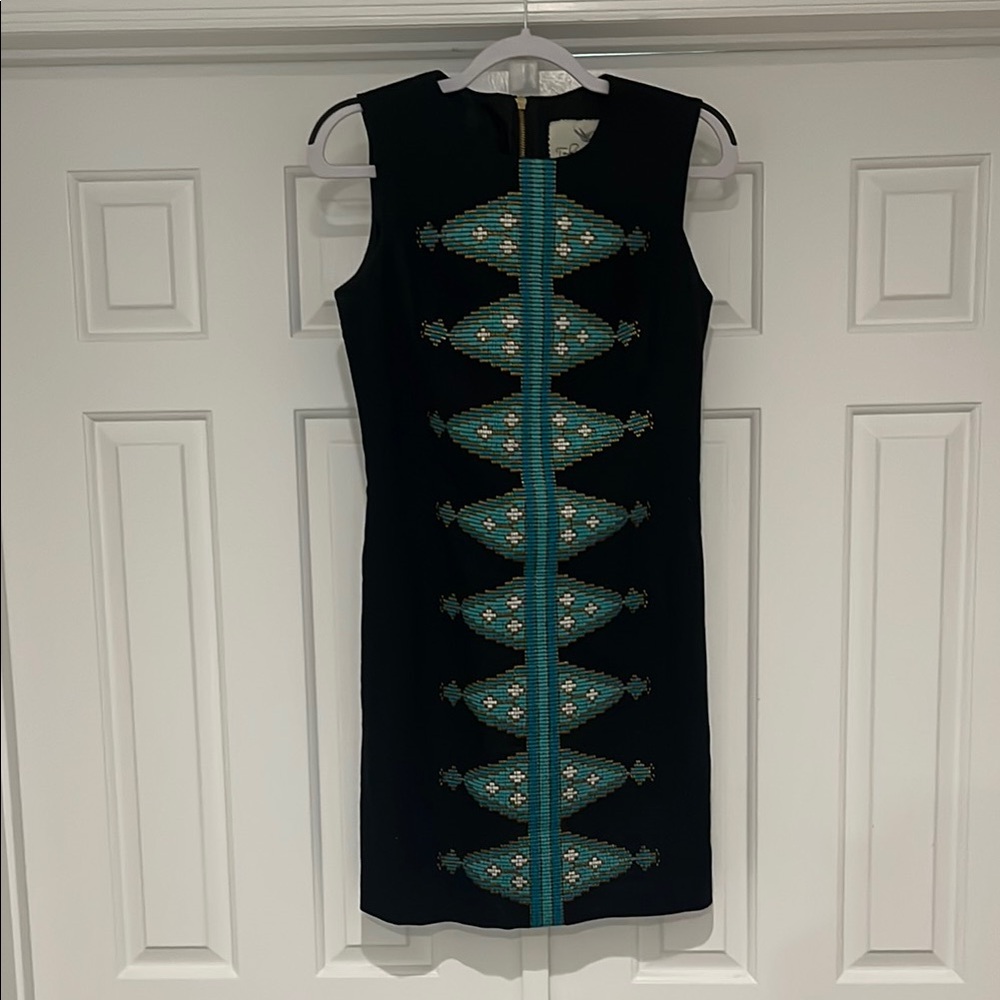 Anthropolgie Tabitha Black and Blue Mock Neck Sheath Mini Dress